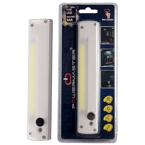 Powermaster Beyaz Cob Ledli Yapışkanlı Mıknatıslı El Tipi Fener Magnet Bar