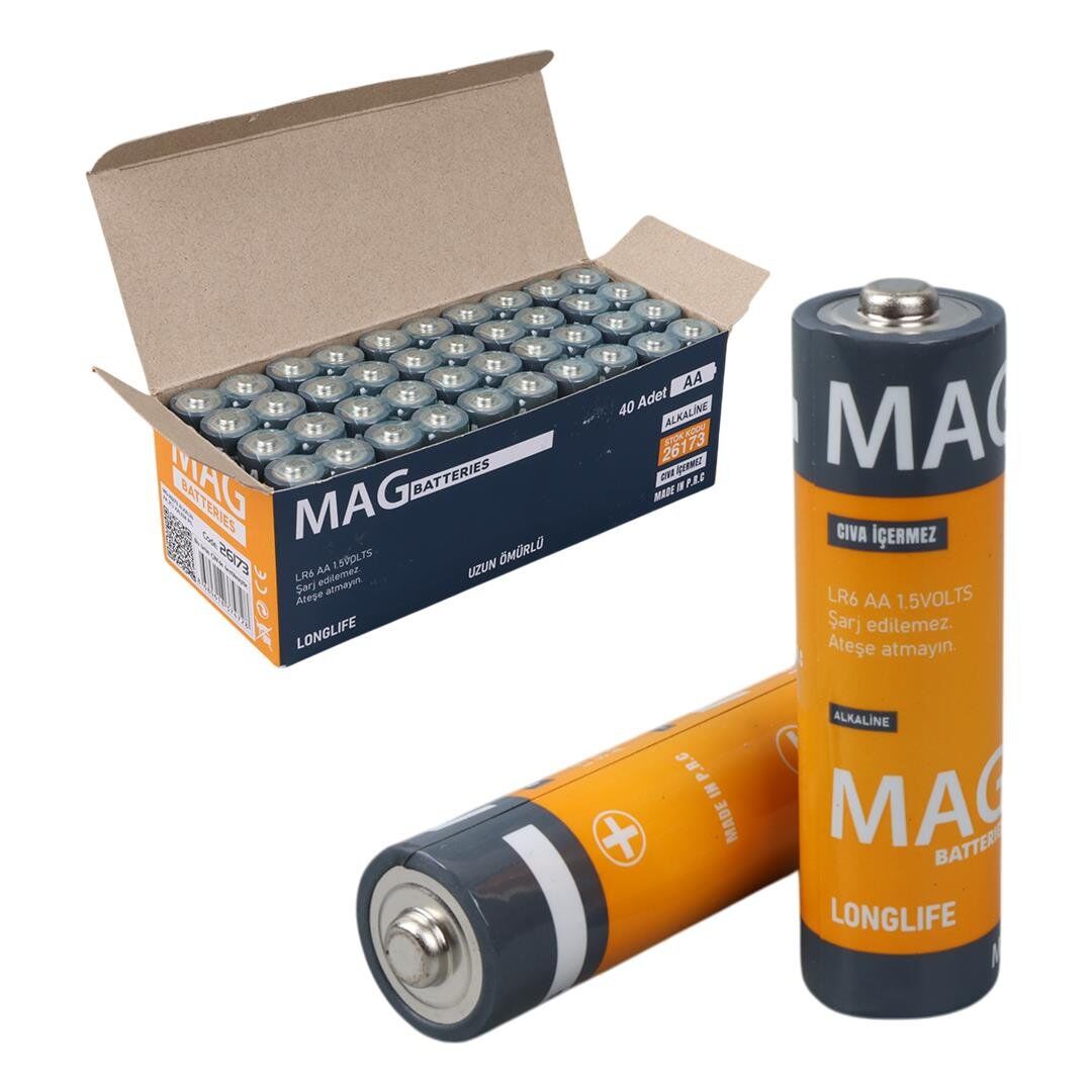 Mag Batteries MG-26173 Alkalin AA 40'lı Paket Kalem Pil (AA,LR6, AM-3)
