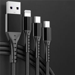 PowerMaster PM-26332 3 IN 1 Siyah 1.2 Metre Şarj Kablosu