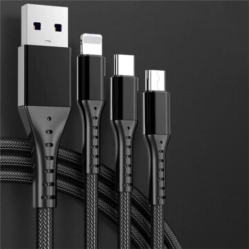 PowerMaster PM-26332 3 IN 1 Siyah 1.2 Metre Şarj Kablosu