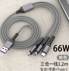 PowerMaster PM-26335 3 IN 1 Gümüş 1.2 Metre Şarj Kablosu