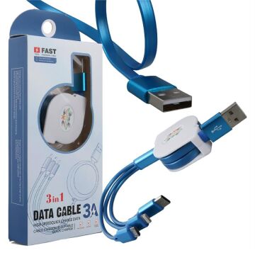 PowerMaster PM-26347 3 IN 1 Mavi Şarj Kablosu