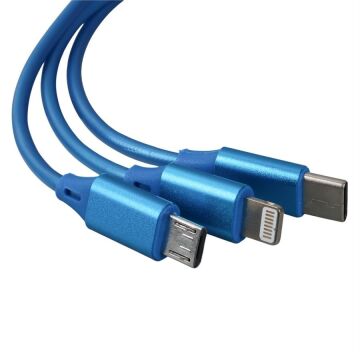 PowerMaster PM-26347 3 IN 1 Mavi Şarj Kablosu