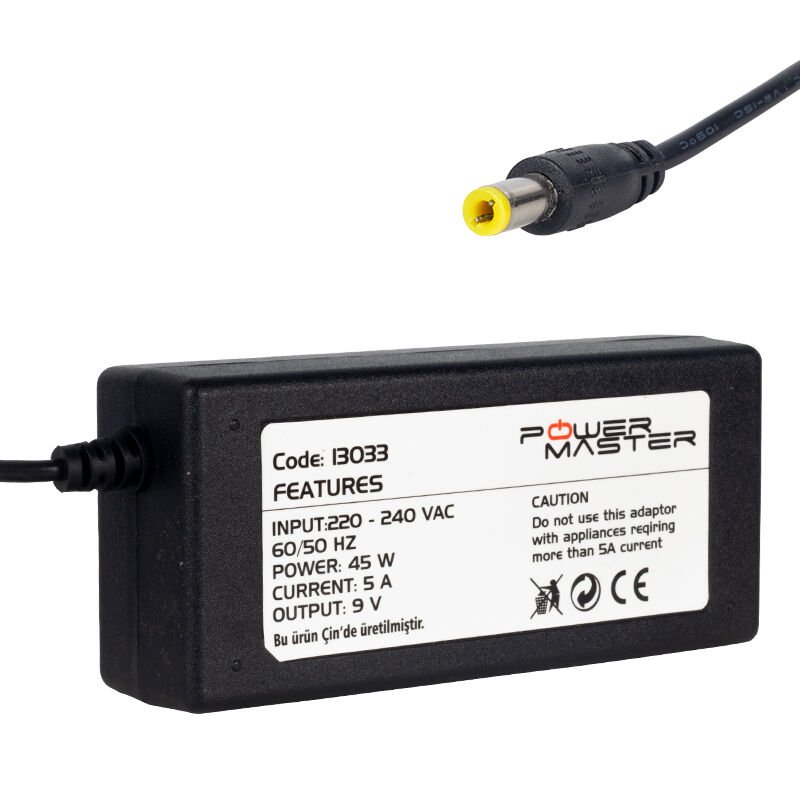 POWERMASTER PM-13033 9 VOLT - 5 AMPER 5.5*2.5 UÇLU YAZAR KASA/ POS MAKİNESİ MASAÜSTÜ ADAPTÖR