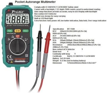 Proskit Mt-1508 Autorange Cep Multimetre / Ölçü Aleti