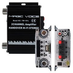 MagicVoice YW-191L 12 Volt 100 Watt Motosiklet Bluetooth Amfi USB/SD 2 Kanal Pazarcı - Anfi (125X95X40mm)