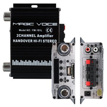 MagicVoice YW-191L 12 Volt 100 Watt Motosiklet Bluetooth Amfi USB/SD 2 Kanal Pazarcı - Anfi (125X95X40mm)