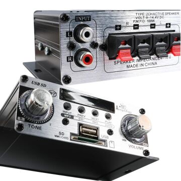 MagicVoice YW-191L 12 Volt 100 Watt Motosiklet Bluetooth Amfi USB/SD 2 Kanal Pazarcı - Anfi (125X95X40mm)