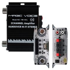 MagicVoice YW-191L 12 Volt 100 Watt Motosiklet Bluetooth Amfi USB/SD 2 Kanal Pazarcı - Anfi (125X95X40mm)