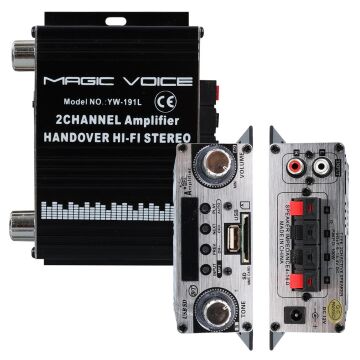MagicVoice YW-191L 12 Volt 100 Watt Motosiklet Bluetooth Amfi USB/SD 2 Kanal Pazarcı - Anfi (125X95X40mm)