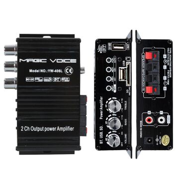 MagicVoice YW-406L 12 Volt 100 Watt Motosiklet Bluetooth Amfi USB/SD 2 Kanal Pazarcı - Anfi (154X80X42Mm)