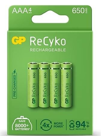 GP Recyko 650 mAh R03 AAA Şarjlı 4'lü İnce Kalem Pil
