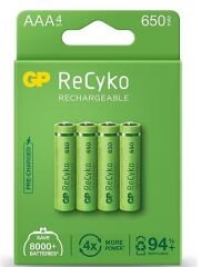 GP Recyko 650 mAh R03 AAA Şarjlı 4'lü İnce Kalem Pil