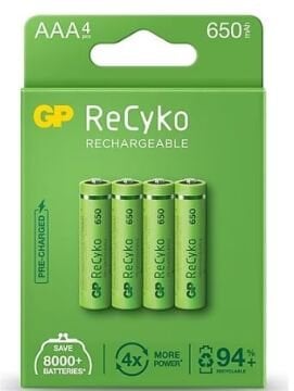 GP Recyko 650 mAh R03 AAA Şarjlı 4'lü İnce Kalem Pil