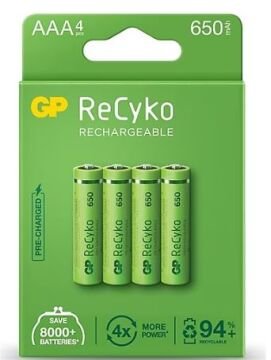 GP Recyko 650 mAh R03 AAA Şarjlı 4'lü İnce Kalem Pil