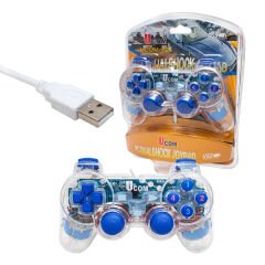 Powermaster UCOM-704 Kablolu Double Shock Joypad Oyun Kolu Gamepad Şeffaf Işıklı