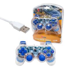 Powermaster UCOM-704 Kablolu Double Shock Joypad Oyun Kolu Gamepad Şeffaf Işıklı