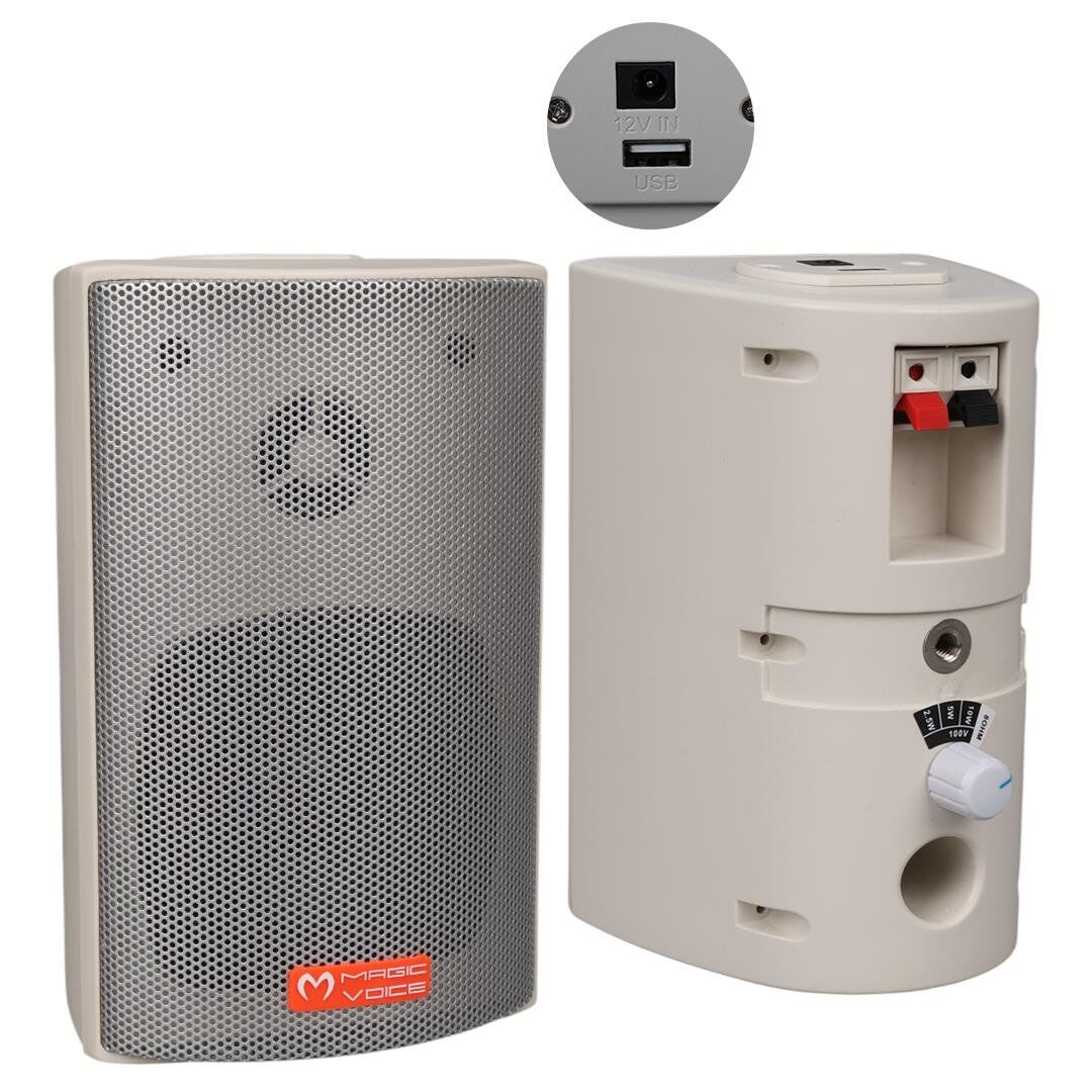 MagicVoice MV-16 7.5 CM 30 Watt Komütatörlü Hat Trafolu Beyaz Sütun Hoparlör (2'li Takım)