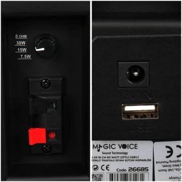 MagicVoice MV-03 16 CM 60 Watt Komütatörlü Hat Trafolu Siyah Sütun Hoparlör (2'li Takım)