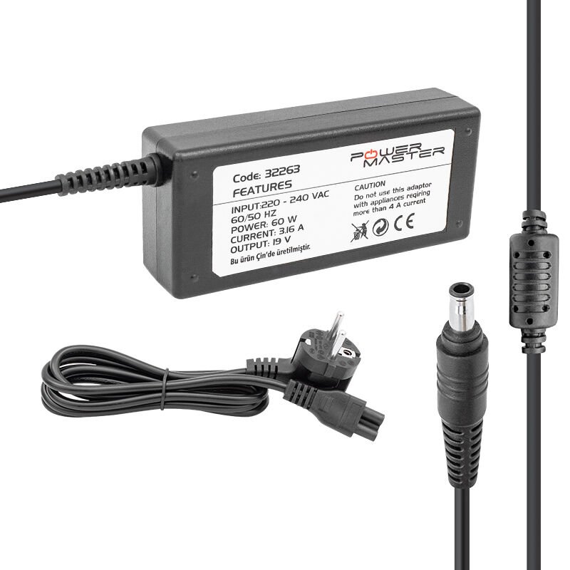 POWERMASTER 19 VOLT - 3.16 AMPER 5.5*3.0 UÇLU SAMSUNG NOTEBOOK ADAPTÖR