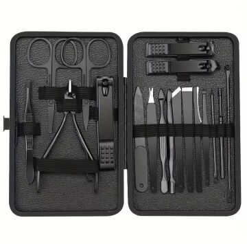 Sunup SN-27099 Siyah Paslanmaz Çelik 18in1 Profesyonel Manikür Tırnak Bakım Seti