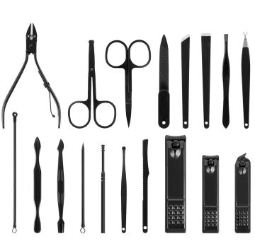 Sunup SN-27099 Siyah Paslanmaz Çelik 18in1 Profesyonel Manikür Tırnak Bakım Seti