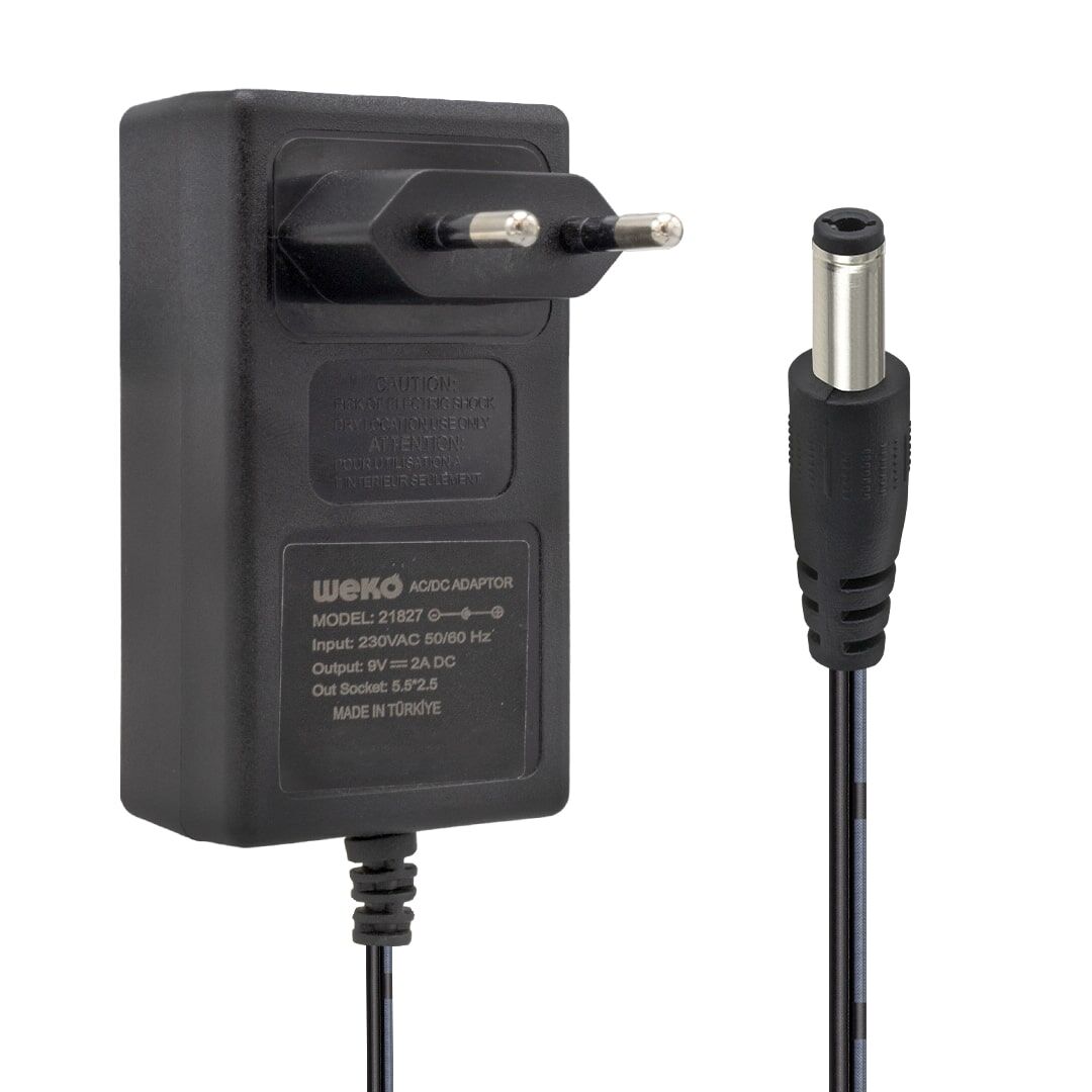 Weko 9 Volt 2 Amper Priz Tipi Plastik Kasa Adaptör 5.5*2.5 Uç