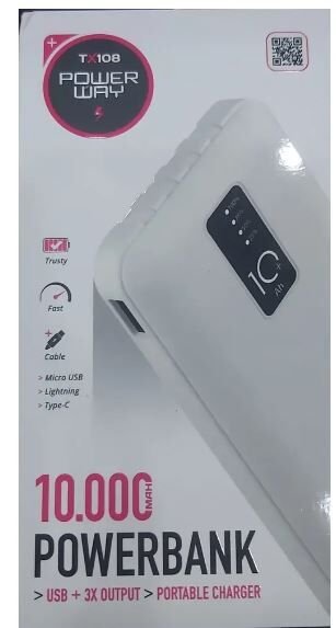 Powerway TX108 Dijital Göstergeli 4 Çıkışlı 10000 Mah Powerbank Siyah