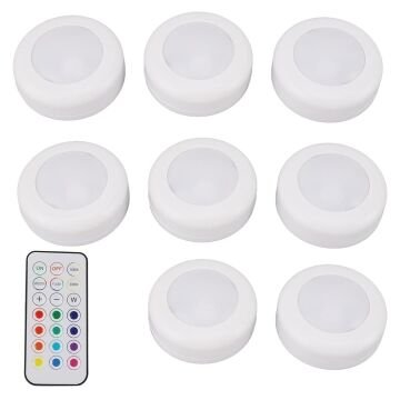 PowerMaster PM-27186 Led Mobilya Merdiven Pilli Aydınlatma 3M Yapışkanlı Kumandalı RGB + 4000K (8'li Paket)