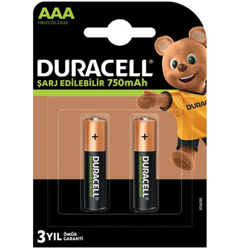 DURACELL HR03/DC2400  AAA İNCE 2Lİ 750 MAH ŞARJLI PİL