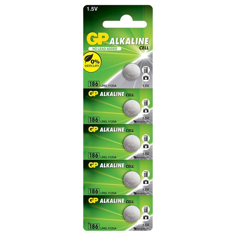 GP 186 LR43 ALKALİN 1.5 VOLT DÜĞME PİL (186F-2C5)(5Lİ PAKET)