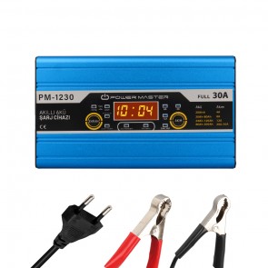 POWERMASTER PM-1230 12 VOLT MAX 30 AMPER LCD EKRANLI AKÜ ŞARJ CİHAZI