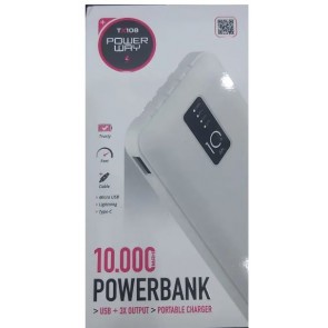 POWERWAY TX108 10000 MAH SİYAH GÖSTERGELİ EKSTRA KABLOLU 4 ÇIKIŞLI POWERBANK