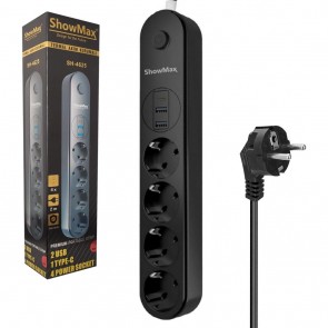 SHOWMAX SH-4625 TERMAL AKIM KORUMALI PRİZ 4 PRİZ+2 USB+1 TYPE-C GİRİŞ