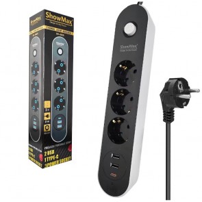 SHOWMAX SH-4628 TERMAL AKIM KORUMALI PRİZ 3 PRİZ+2 USB+1 TYPE-C GİRİŞ