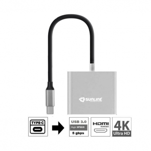 Sunline 170676 USB Type C-USB3.0+HDMI(4K*2K)+Type