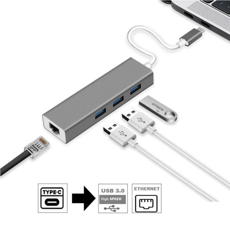 Sunline 1706904 Type C 3X USB 3.0-1X RJ45 Lan