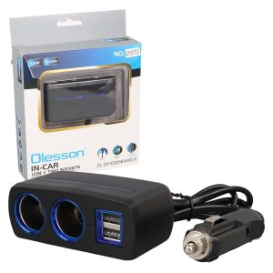 Olesson 1638 12-24V Çift USB Girişli 120W 80 CM Kablolu 2'LI Araç Çakmak Çoklayıcı